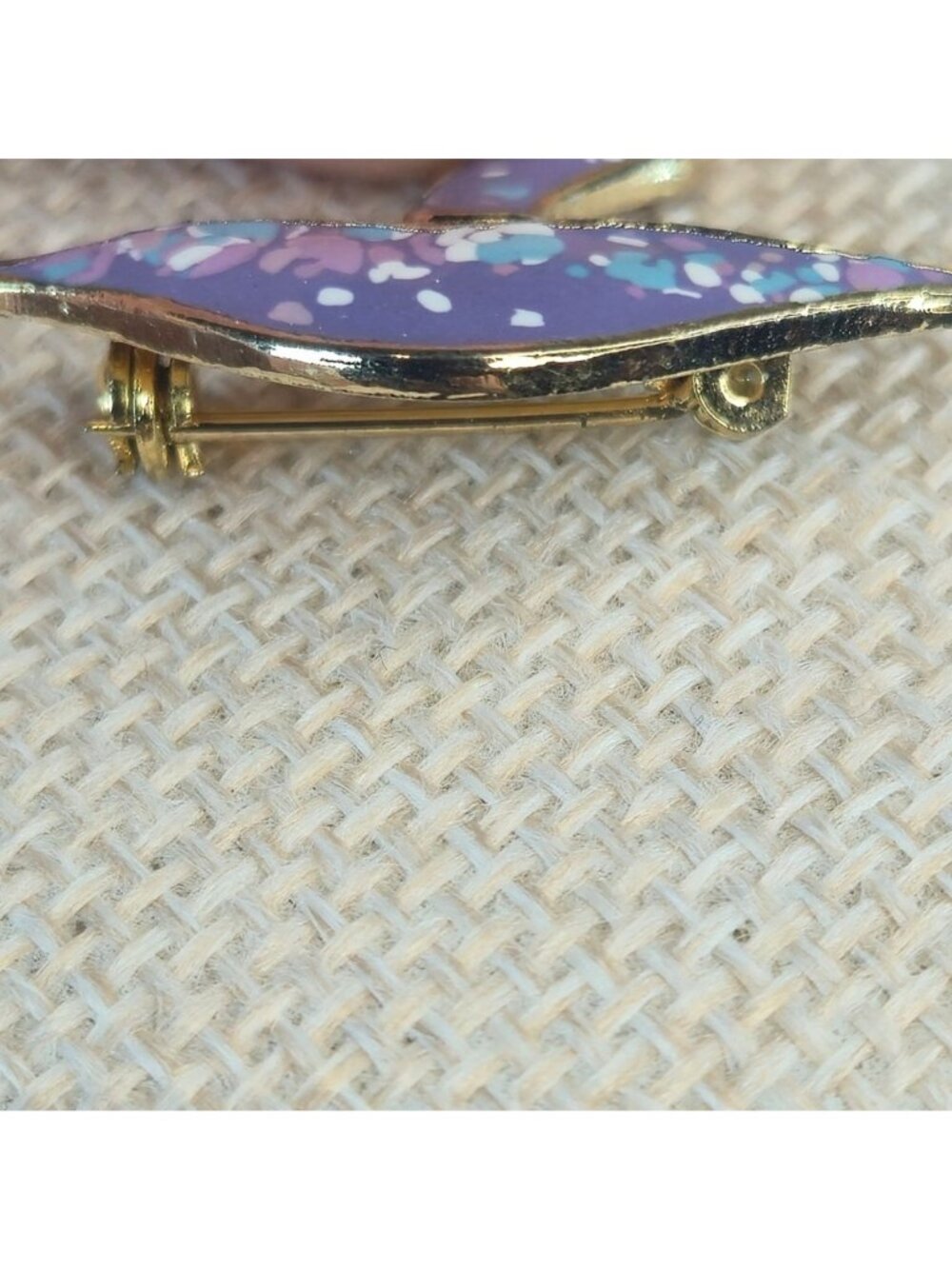 Enamel Mushroom Brooch Purple & Gold-Tone Speckled Whimsical Nature-Inspired Pi - Picture 5 of 8